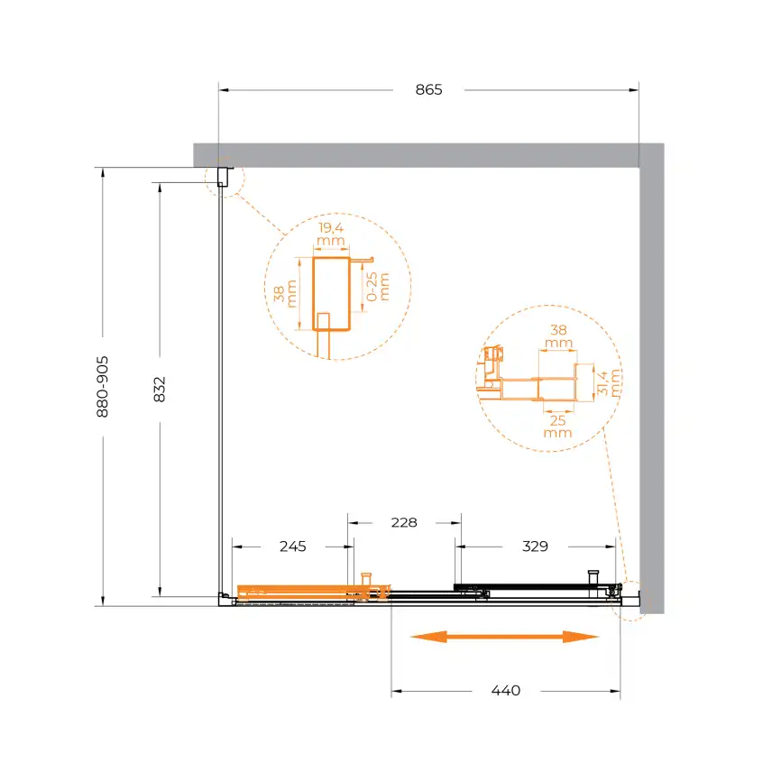 Душевой уголок CEZARES MOLVENO-AF-31-90-C-CR-IV стекло Прозрачное, профиль Хром фото 7