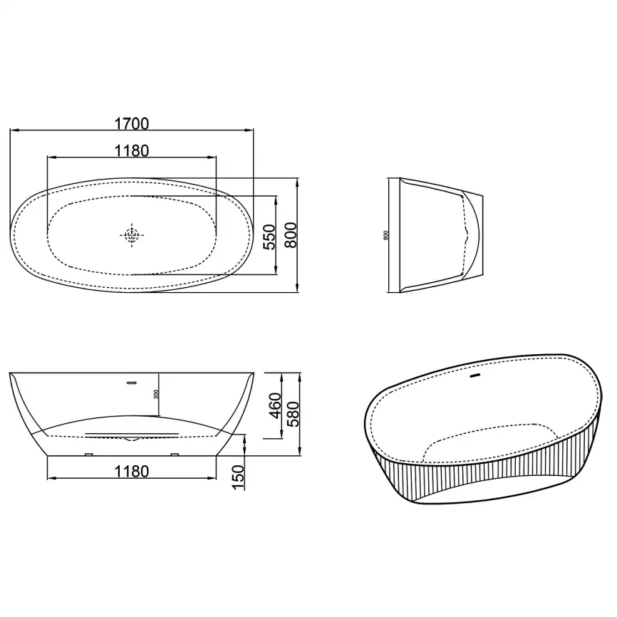 Акриловая ванна Azario ARFA 170х80 AZ-6613C, Отдельностоящая фото 7