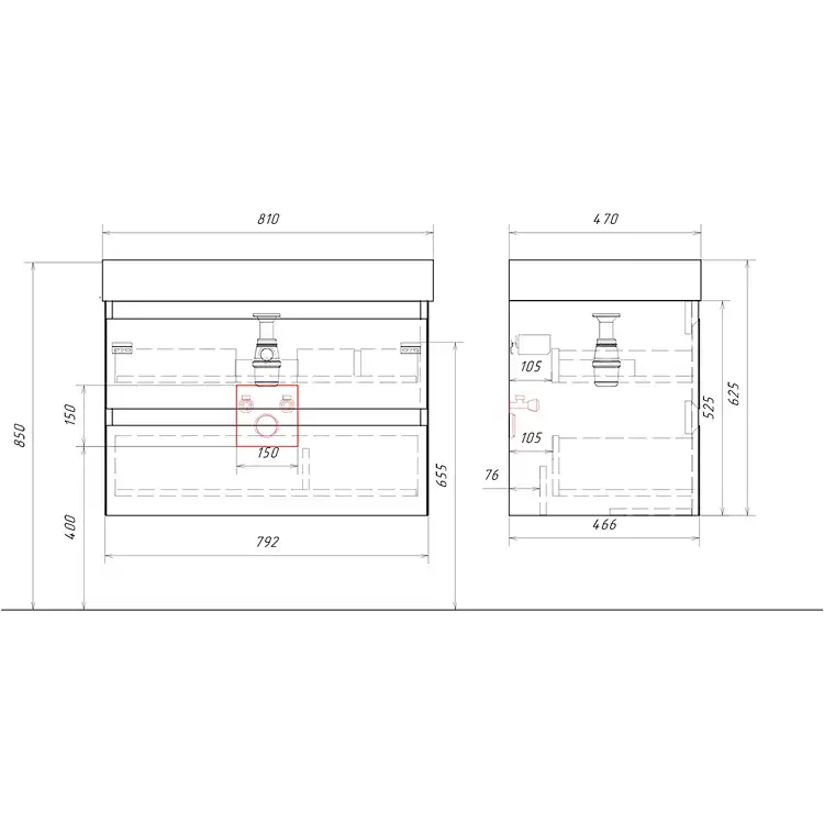 Тумба с раковиной подвесная Aqwella Geometria 80 GE01082MD, с двумя ящиками, цвет морская дюна фото 4
