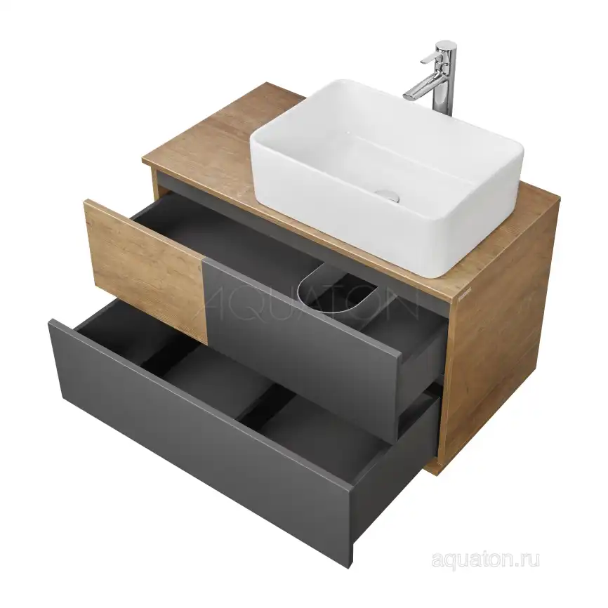 Тумба под раковину Aquaton Терра 85 1A247201TEKA0 подвесная правая, цвет дуб кантри / антрацит фото 5