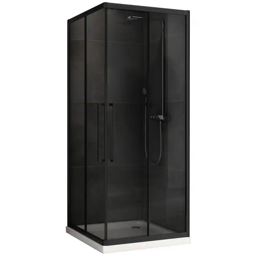 Душевой уголок ABBER Schwarzer Diamant 80х80 см, AG02080BDTH, профиль черный, стекло тонированное фото 1