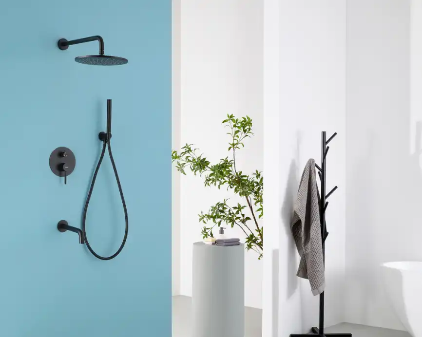 Душевая система ABBER Wasser Kreis AF8117B скрытого монтажа с изливом, черная матовая фото 2