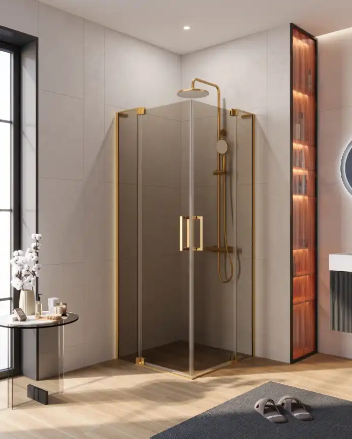 Душевой уголок CEZARES SLIDER-A-2-70/80-BR-BORO стекло Tонированная бронза, профиль Брашированное золото фото 1
