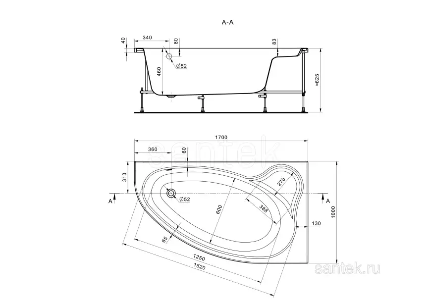 Акриловая ванна Santek Эдера 170х100 1WH501663 правая, Белая фото 4