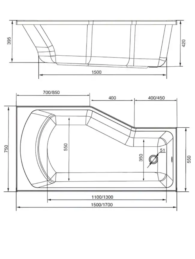 Акриловая ванна Marka One Convey 150x75 Асимметричная белая Левая 01кон1575л фото 8