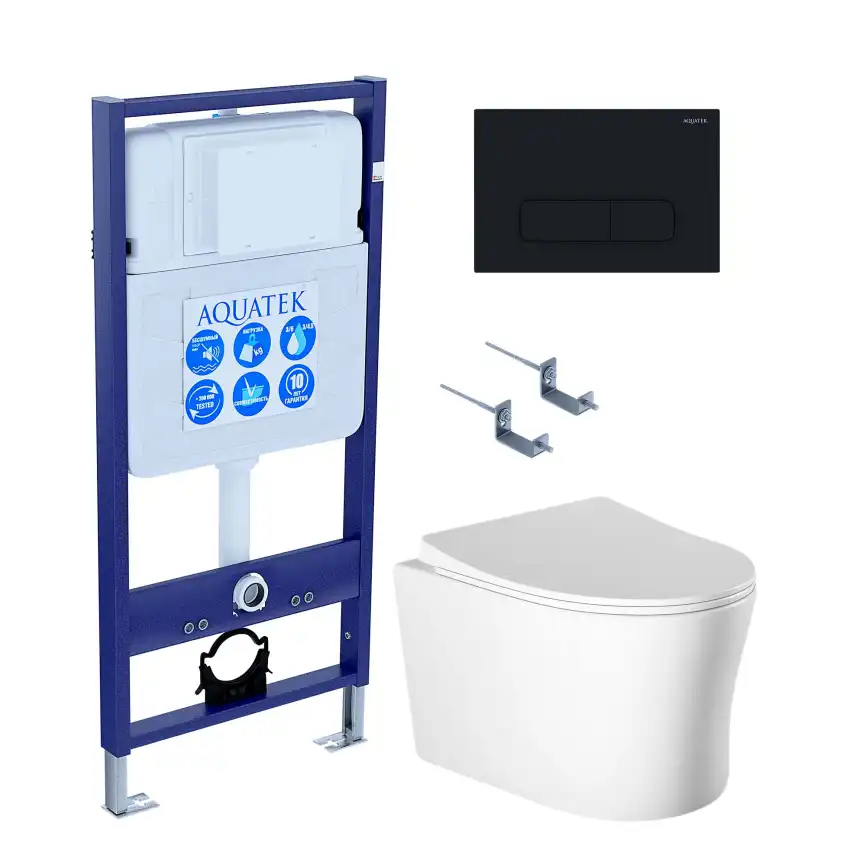 Унитаз с инсталляцией Aquatek Ника SET AQUATEK НИКА-015 4в1 с сиденьем Микролифт и белой клавишей смыва фото 1