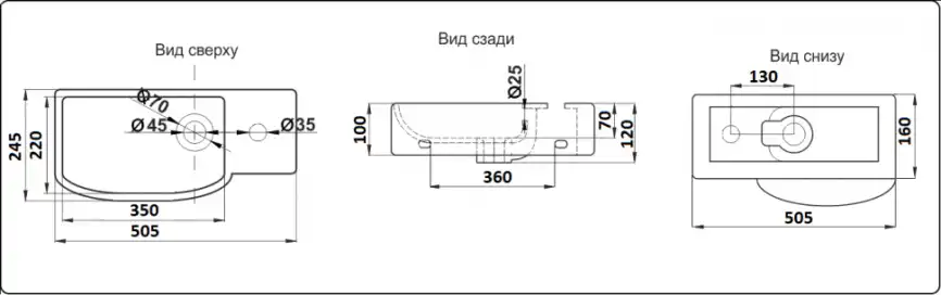 Умывальник CeramaLux 7947CL 505х245х120 Подвесная цвет Белый фото 2