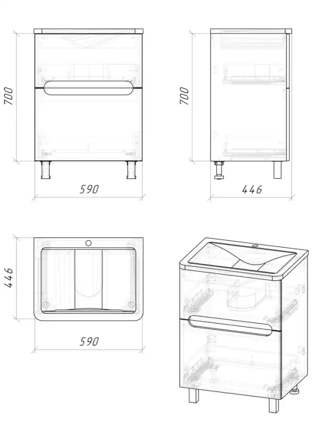 Тумба под раковину Grossman Адель-Норма 60 напольная, белая глянцевая (106039) фото 6