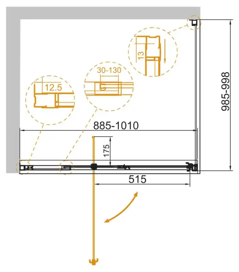 Душевой уголок CEZARES VARIANTE-AH-1-90/100-100-C-Cr стекло Прозрачное, профиль Хром фото 2