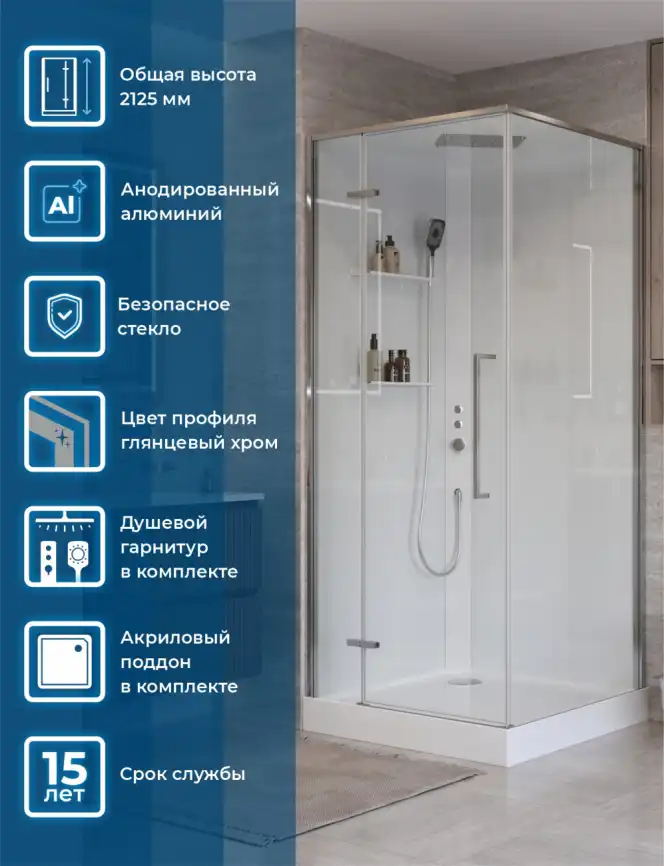 Душевая кабина BelBagno UNO-CAB-A-1-90-C-Cr-Bi-TOP-L , левая, профиль хром фото 2