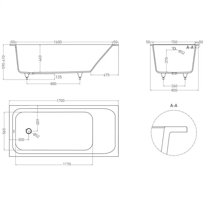 Ванна Salini ORLANDA 170х80 102026M из материала S-Stone, Белая матовая фото 9