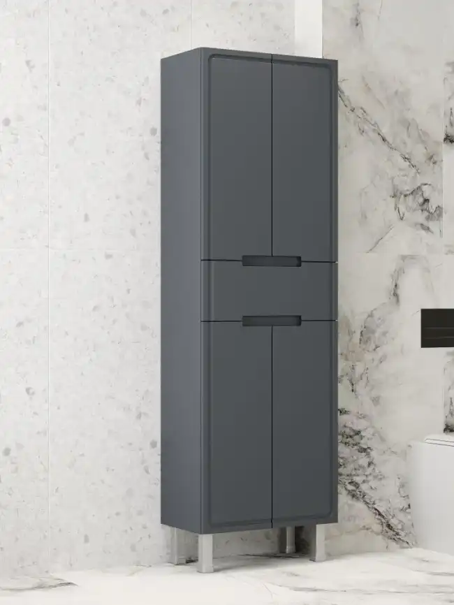 Шкаф-пенал для ванной FAURAplus Izabel 60, напольный, универсальный, Графит матовый фото 1