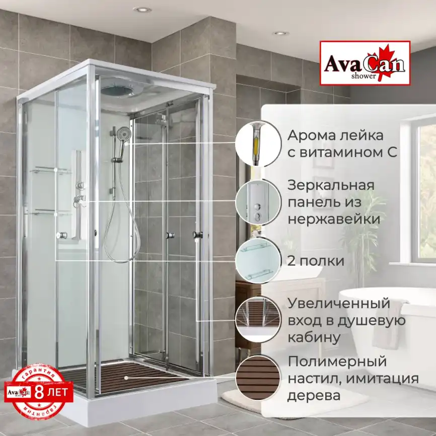 Душевая кабина AvaCan V2010 100x100 см, низкий поддон, с крышей фото 2