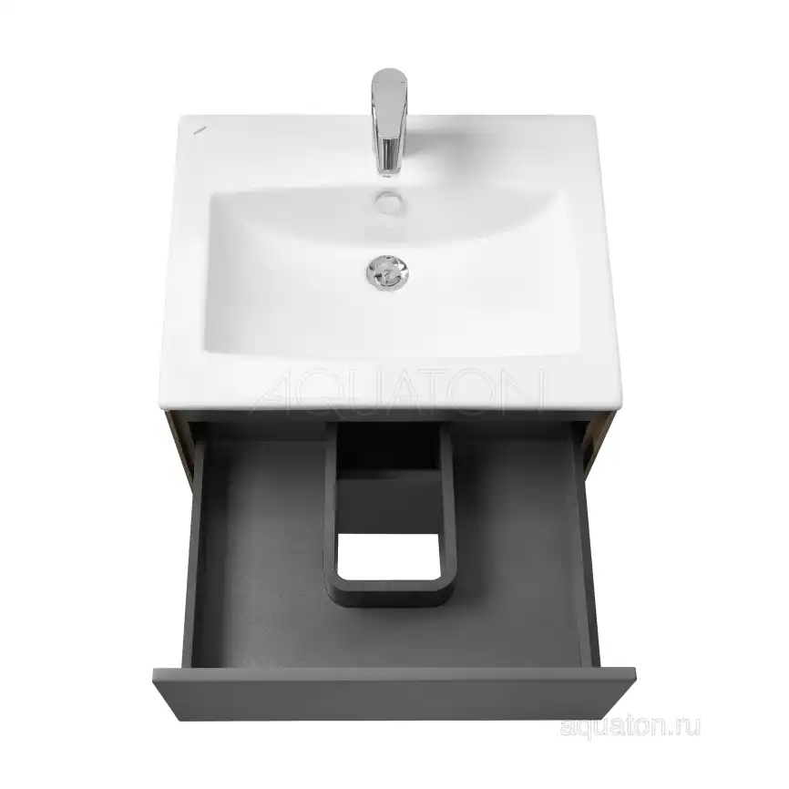 Тумба под раковину Aquaton Сохо 60 1A258001AJA00 подвесная цвет, дуб веллингтон / графит софт фото 4