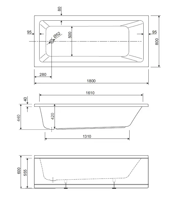 Акриловая ванна CEZARES PLANE SOLO MINI-180-80-42-W37, Белая фото 3