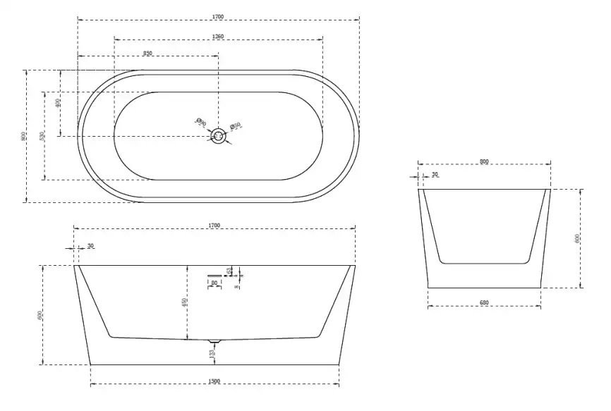 Акриловая ванна Abber 170х80 AB9209, отдельностоящая, Белая глянцевая фото 6