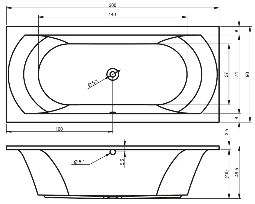 Акриловая ванна RIHO LIMA 200х90 прямоугольная B054001005 фото 6