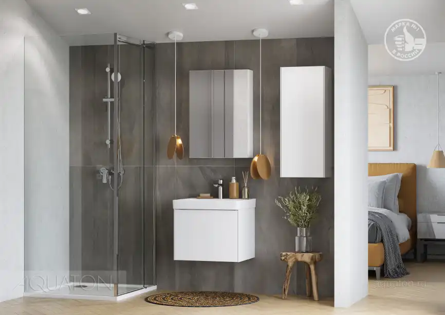 Тумба под раковину Aquaton Асти 55 1A263101AX2B0 подвесная цвет, белый глянец  / белый матовый фото 7