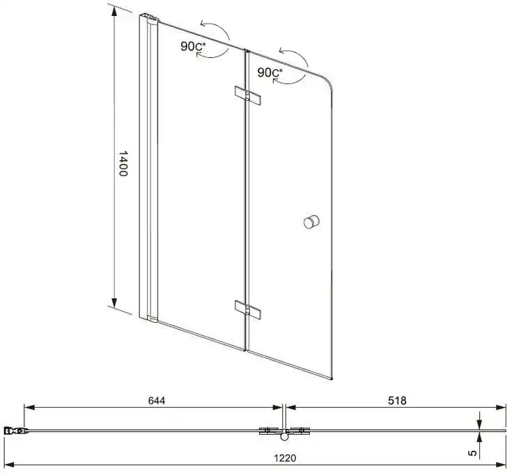 Шторка для ванны Aquanet Beta 120 см, NF6222-hinge, профиль Хром, стекло Прозрачное фото 2