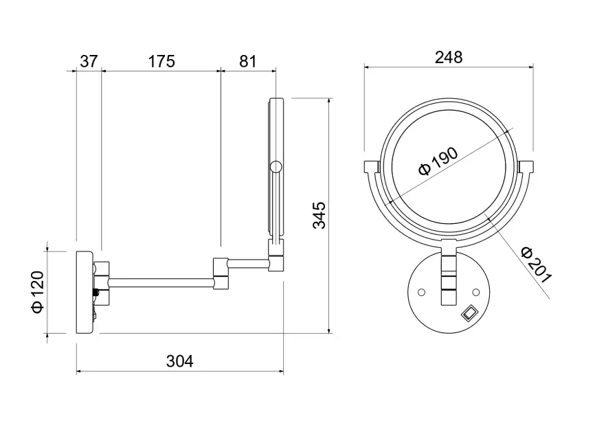 Зеркало косметическое Aquatek AQ4912BGM настенное с подсветкой 5х, Оружейная сталь фото 2