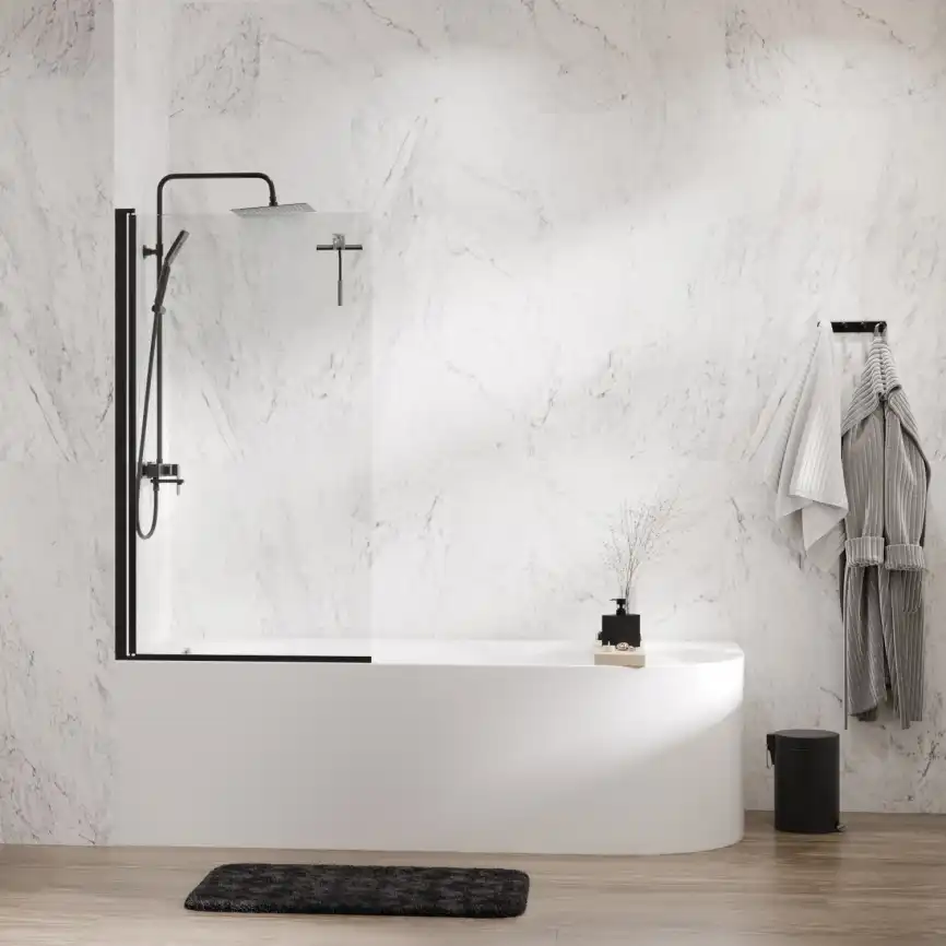 Шторка для ванны WasserKRAFT Berkel 48P 90 см, 48P01-80B, профиль Черный, стекло Прозрачное фото 2