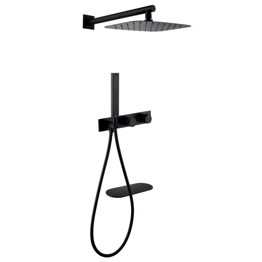 Душевая система ABBER Rund AF8750B скрытого монтажа с изливом, термостат, черная матовая фото 1