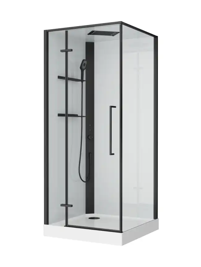 Душевая кабина BelBagno UNO-CAB-A-1-90-C-NERO-Bi-TOP-L , левая, профиль черный матовый фото 5