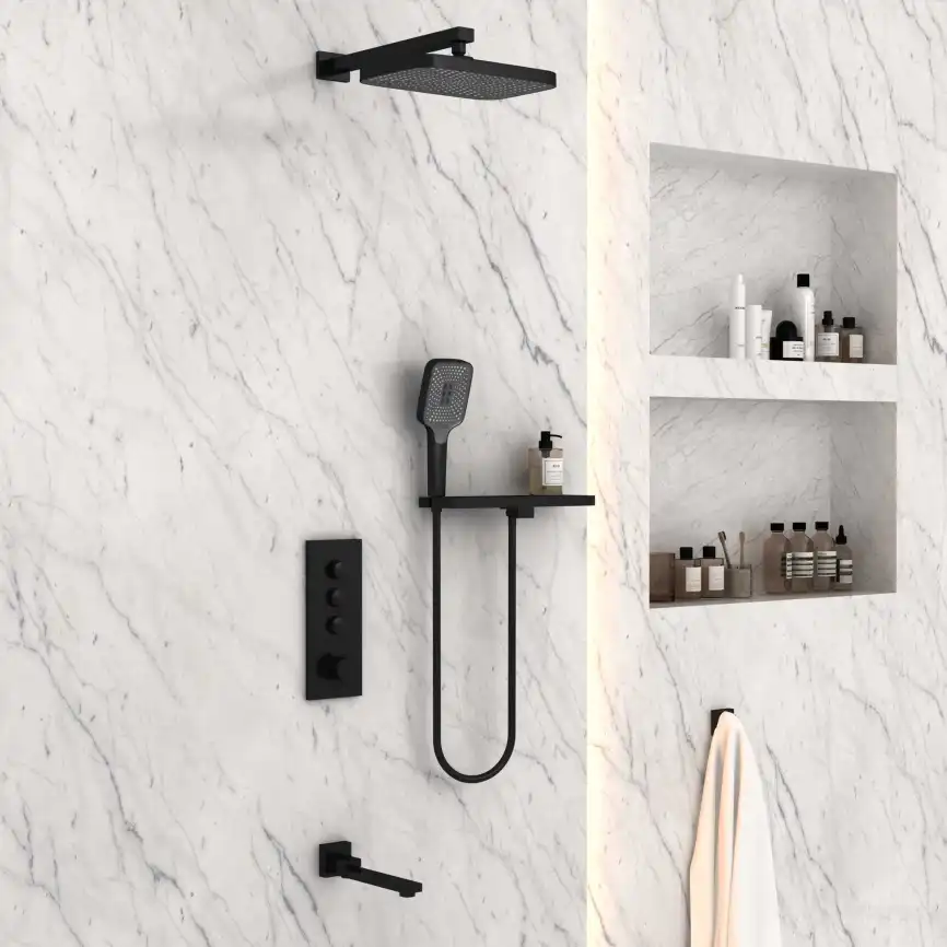 Душевая система  Vincea  VSFW-431T1RMB VSFW-431T1RMB  с термостатом, встраиваемая, черный матовый фото 1