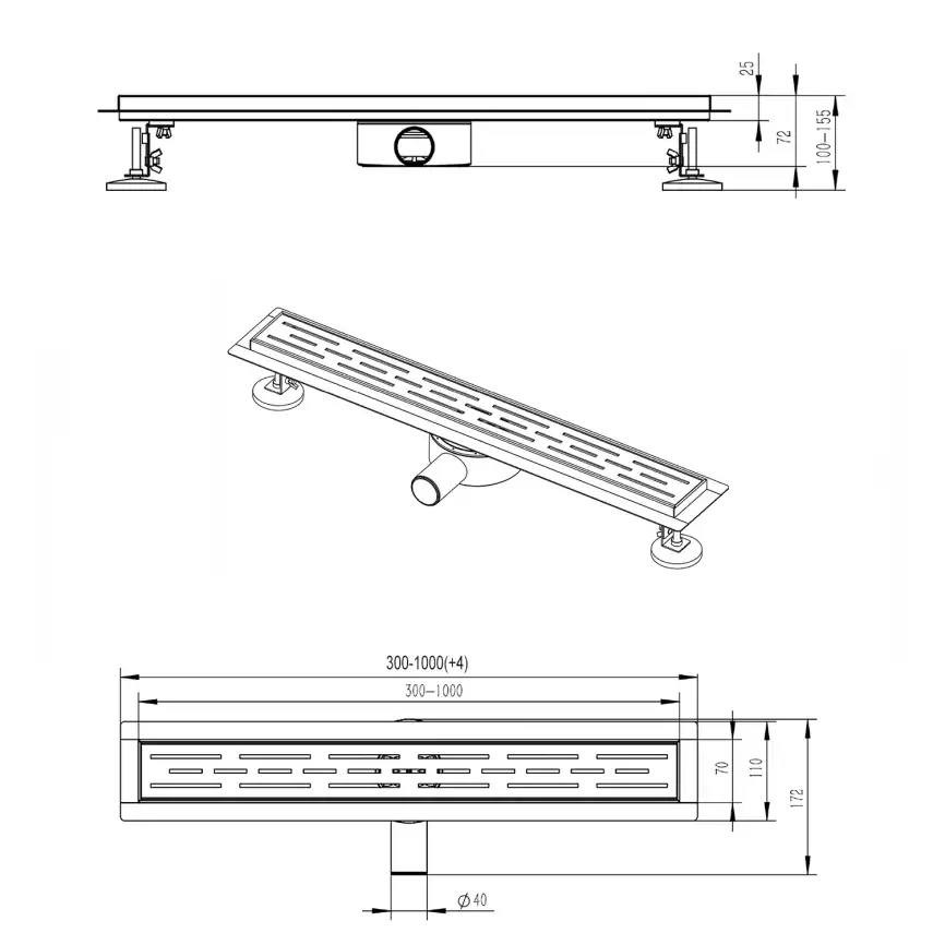 Душевой лоток Azario 70 см AZT3BLACK700 с перфорированной решеткой, Черный матовый фото 8