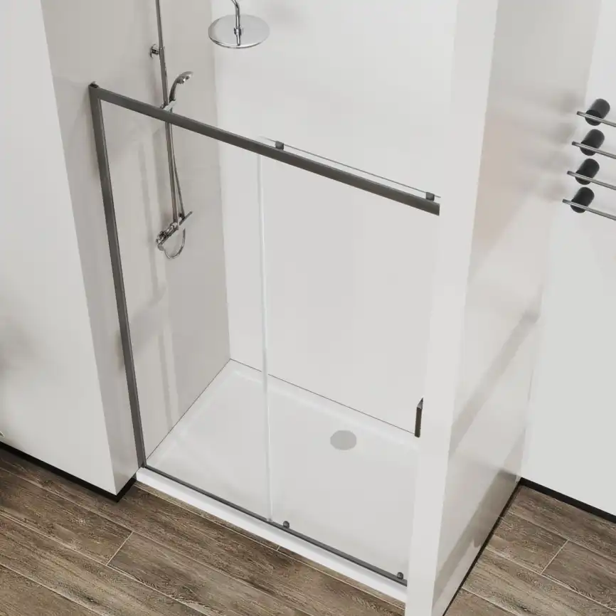 Душевая дверь Vincea City 110 VDS-5CT110CLGM, раздвижная, профиль вороненая сталь, стекло прозрачное фото 3