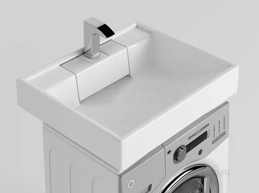 Раковина  Aquaton Рейн 60х50 1A72103KRW010  над стиральной машиной, из литьевого мрамора, Белая фото 4
