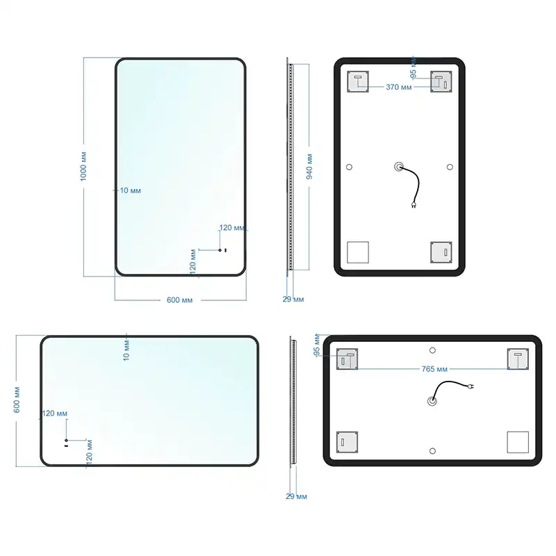 Зеркало с подсветкой AVS Неро 60x100 см, черное фото 5