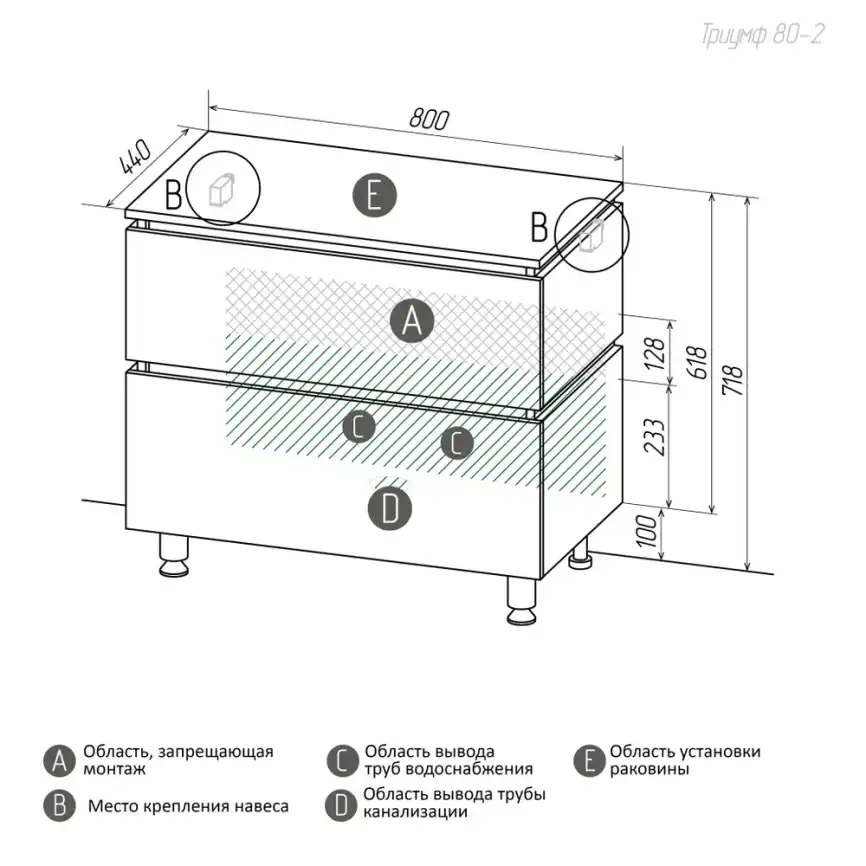 Тумба под раковину FAURAplus ТРИУМФ 80-2 напольная, дуб эльвезия фото 12
