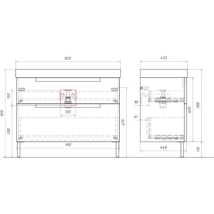 Тумба с раковиной напольная Aqwella Vancouver 100 VAN01102N, с двумя ящиками, цвет белый фото 4
