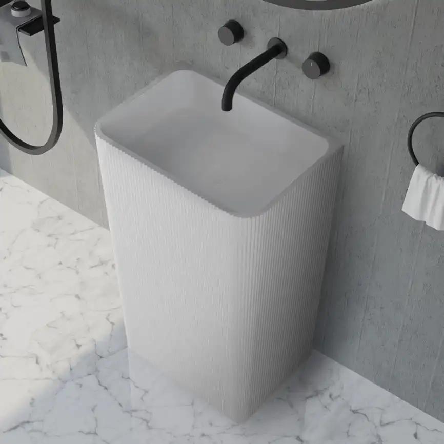 Раковина напольная ABBER STEIN 50х35х85 AS2505-H, прямоугольная, белая матовая фото 1