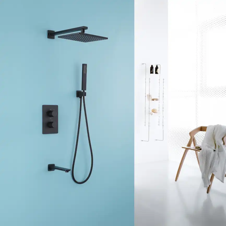 Душевая система ABBER Weiss Insel AF8050B скрытого монтажа с изливом, термостат, черная матовая фото 2