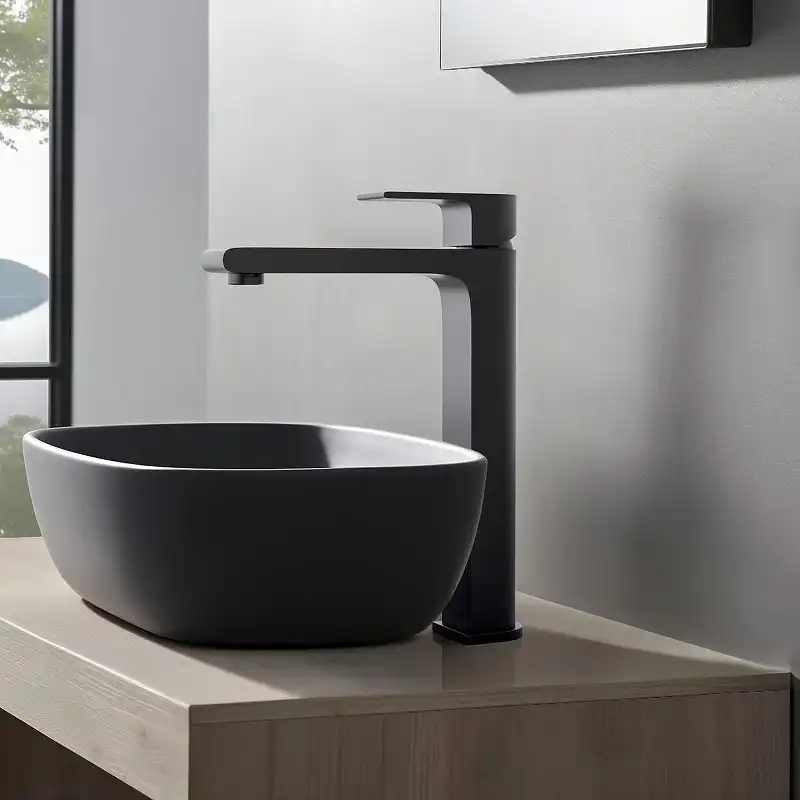 Смеситель для накладной раковины Aquatek Лира AQ1404MB, однорычажный, высокий, Черный матовый фото 3