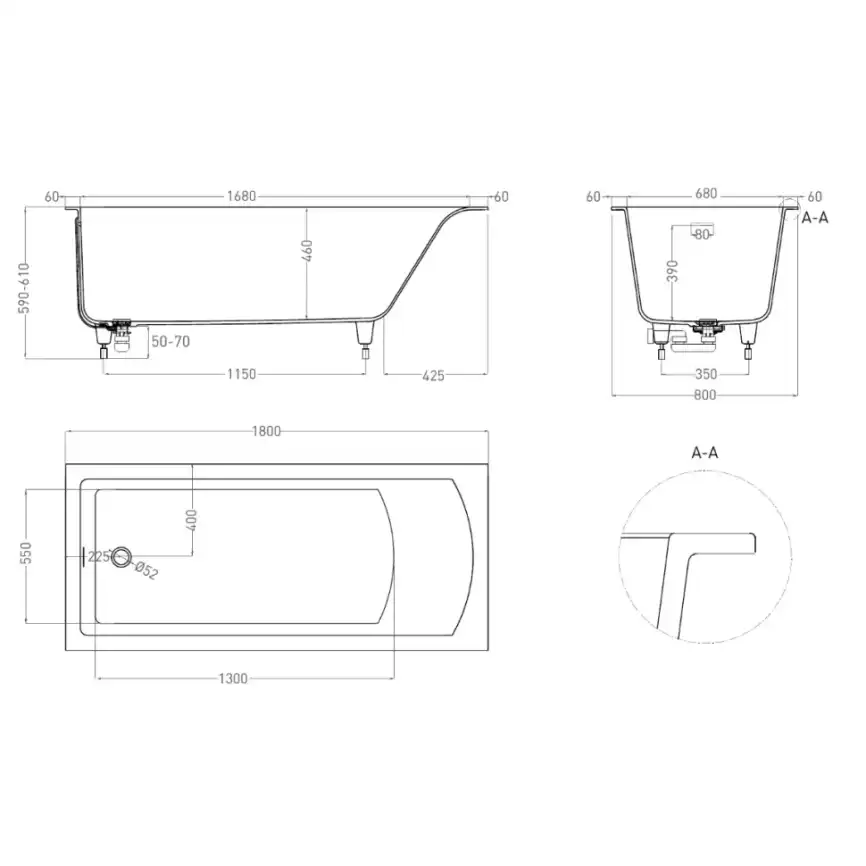 Ванна Salini CASCATA KIT 180х80 104513G из материала S-Sense, Белая глянцевая фото 10