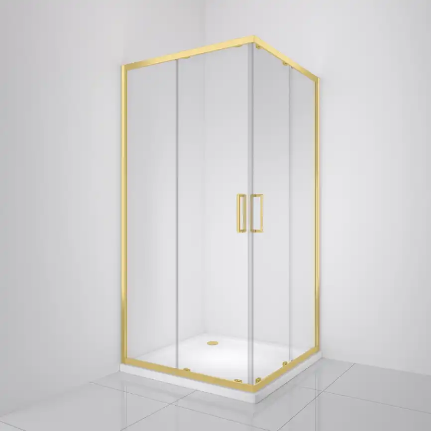 Душевой уголок BelBagno LUCE-A-2-80-C-ORO стекло прозрачное, профиль Золото глянцевое фото 6