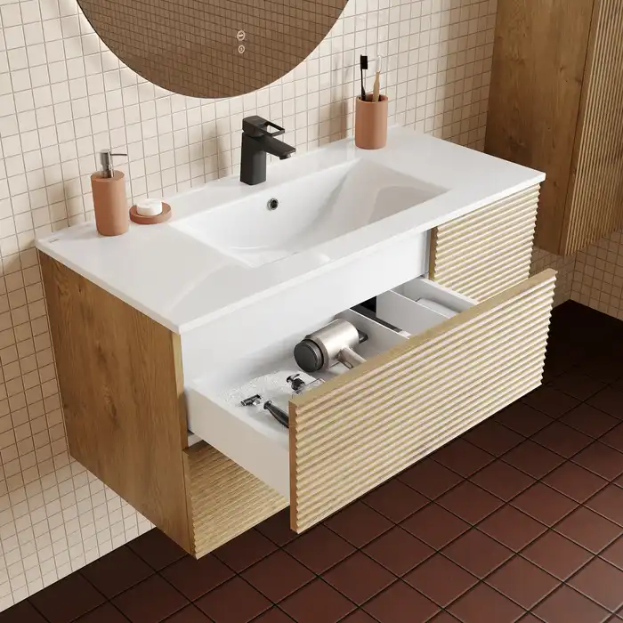 Тумба с раковиной IDDIS Bild 100, подвесная, Дуб светлый, BIL10V0i95K фото 14