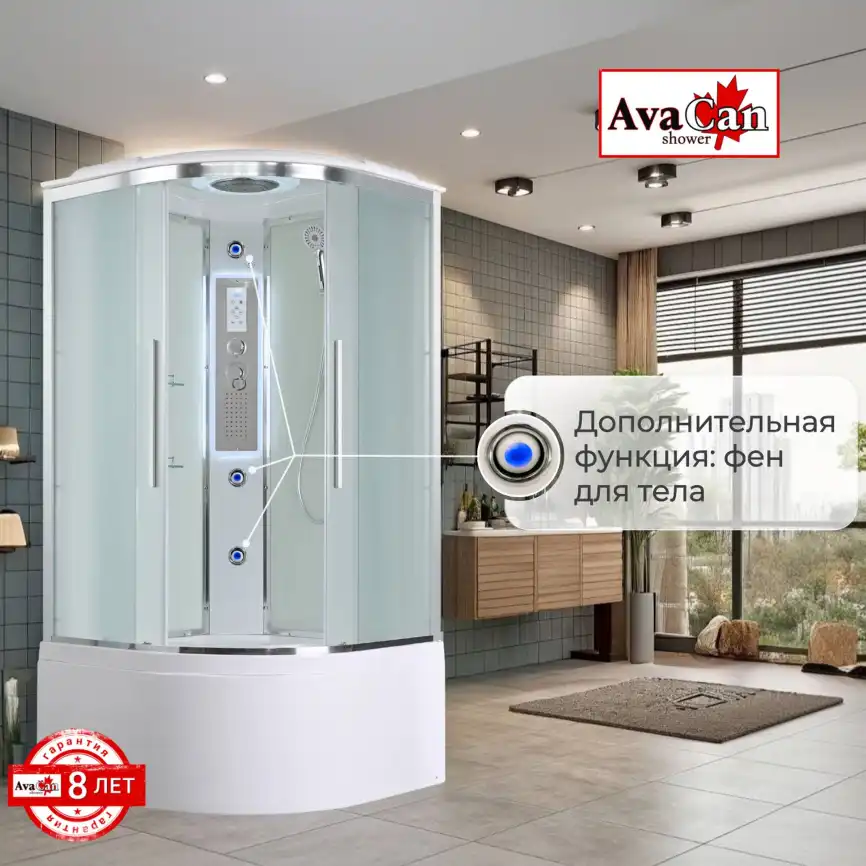 Душевая кабина AvaCan EM5080LED 80x80 см, высокий поддон, с крышей фото 7