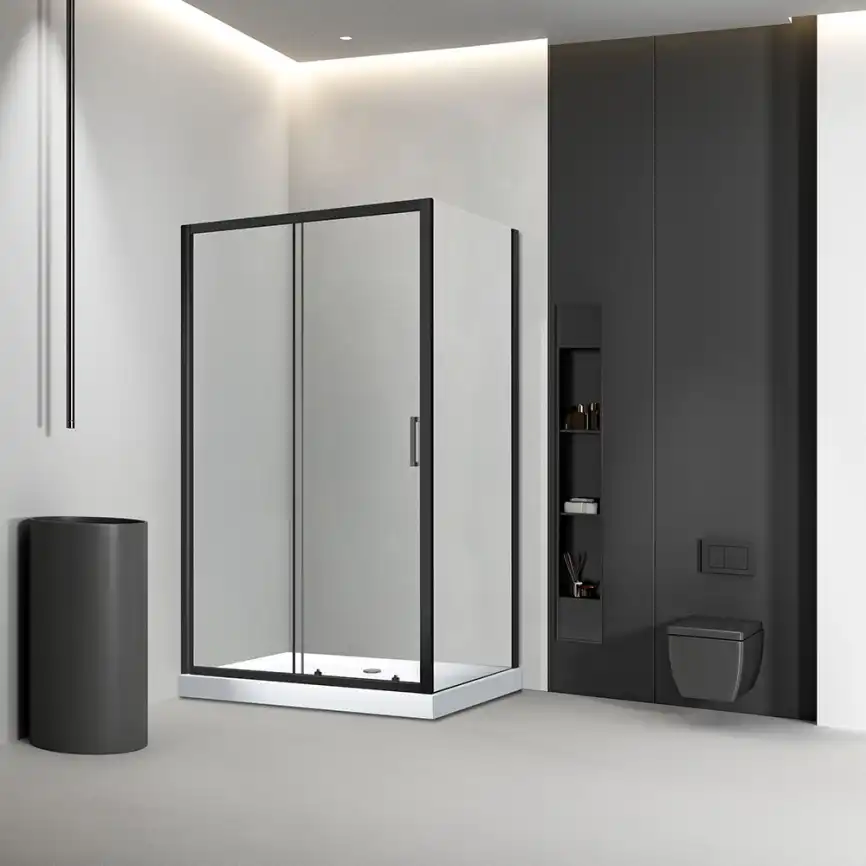 Душевой уголок Veconi Rovigo RV-046B 110х70х195, профиль Черный, стекло прозрачное (RV046B-11070-01-C5) фото 1