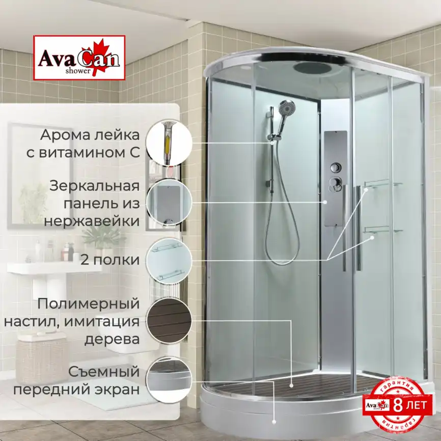 Душевая кабина AvaCan EM2912RT 120x90 см, низкий поддон, с крышей, правая фото 2