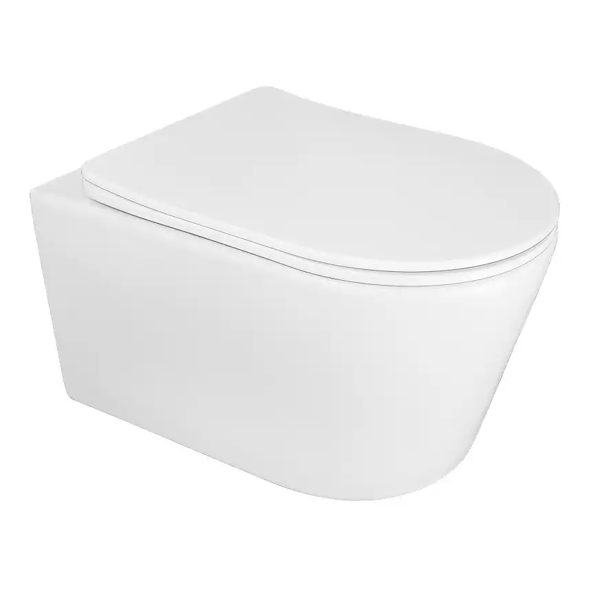Подвесной унитаз безободковый Azario Ollin AZ-0513R , с системой антивсплеск (Торнадо), сидением микролифт, цвет белый фото 1