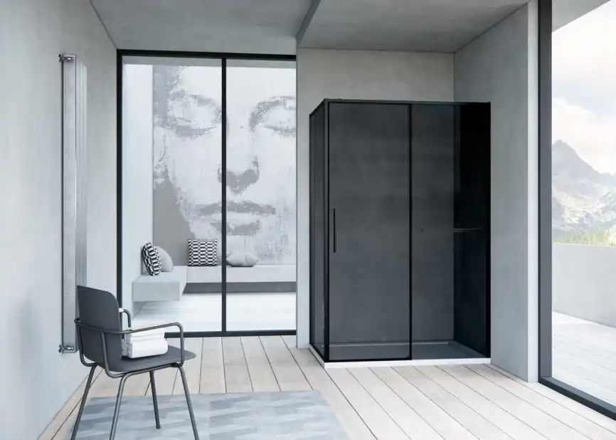 Душевой уголок Vincea Slim Soft 120х90 VSR-1SS9012CGB, дверь раздвижная, профиль черный, стекло тонированное фото 2