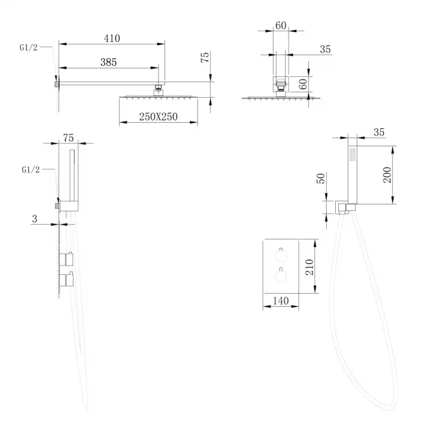Душевая система ABBER Weiss Insel AF8051 скрытого монтажа без излива, термостат, хром фото 3