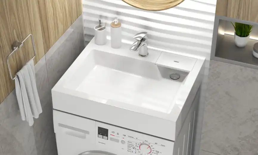 Раковина  Azario ETNA 60х50 CS00078303  над стиральной машиной, из литьевого мрамора, Белая фото 3