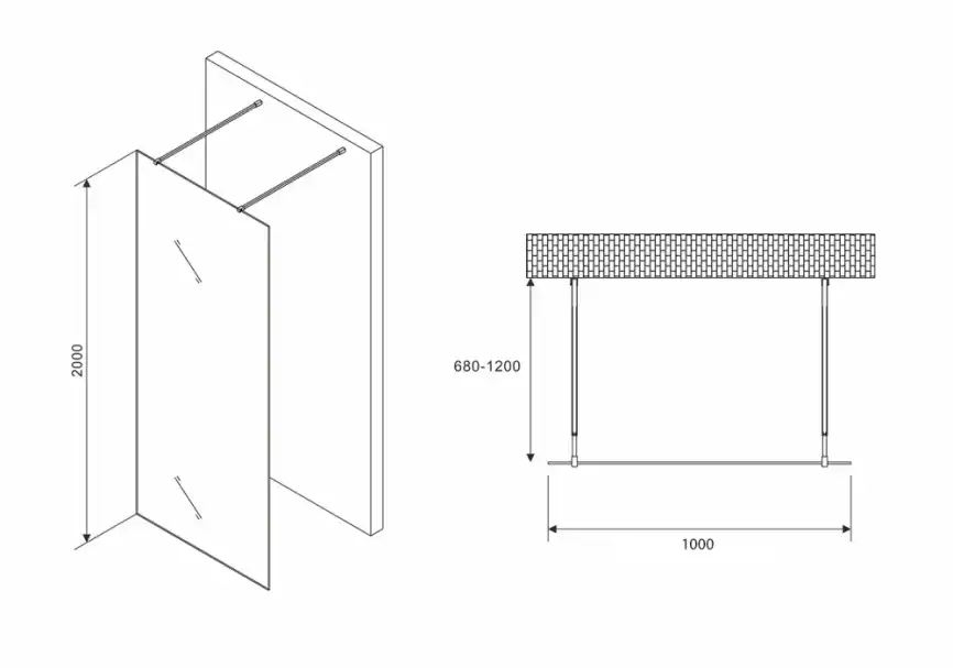 Душевая перегородка Abber Immer Offen 100 см, AG68100BF8, профиль Черный, стекло Прозрачное фото 3