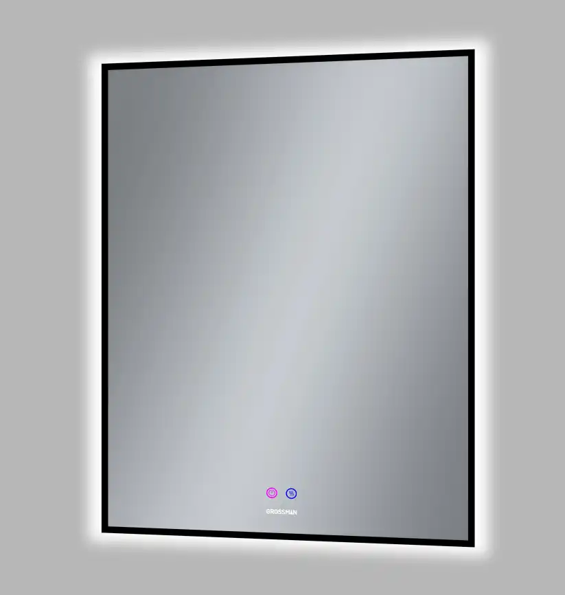 Зеркало Grossman PRAGMA-норма BLACK 70х80 1870802 с подстветкой, сенсорный выключатель, с подогревом, Черный матовый фото 2