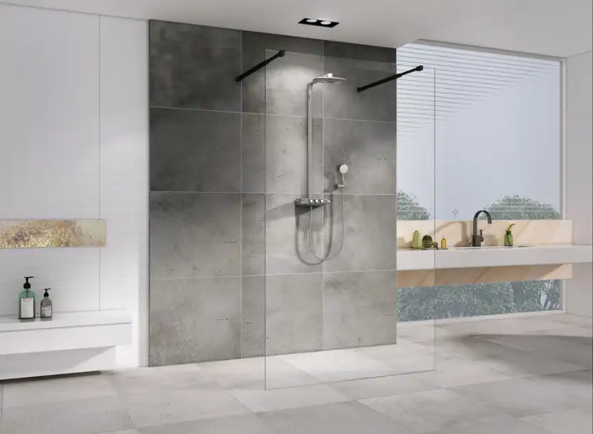 Душевая перегородка Abber Immer Offen 120 см, AG68120B8, профиль Черный, стекло Прозрачное фото 2